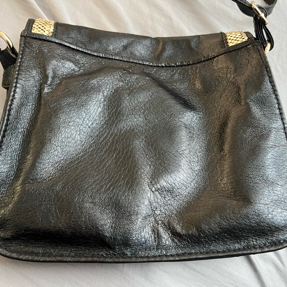 Elliot Lucca Black Leather and Fine Gold Mesh Adjustable Crossbody Pocketbook - Picture 5 of 14